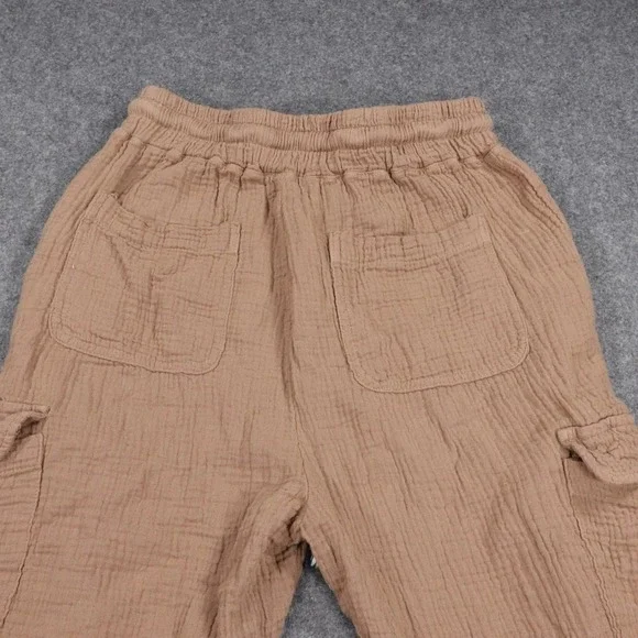 Sundry Womens Brown Gauze Cargo Pants Elastic Waist Drawstring XS Made in USA - Picture 4 of 8
